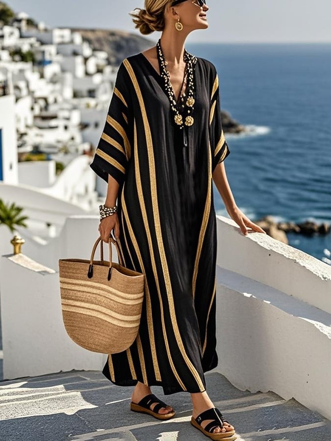 Noor | Stribet Midi Kjole