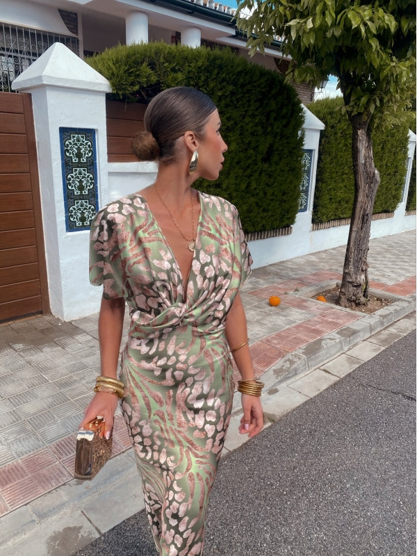 Liora | Satin Kjole med Leopardprint