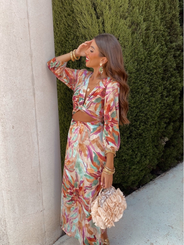 Carina | Midi kjole med Abstrakt Print