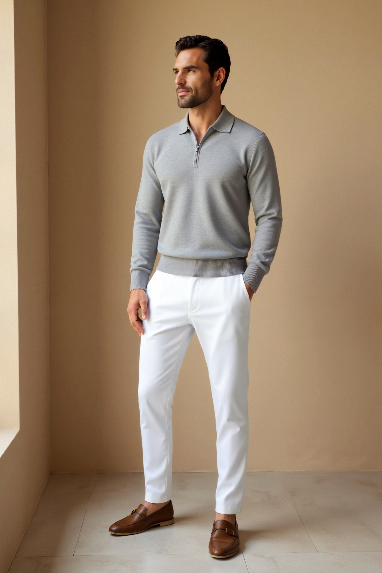 Smart Luxury Langærmet Zipper Polo T-shirt