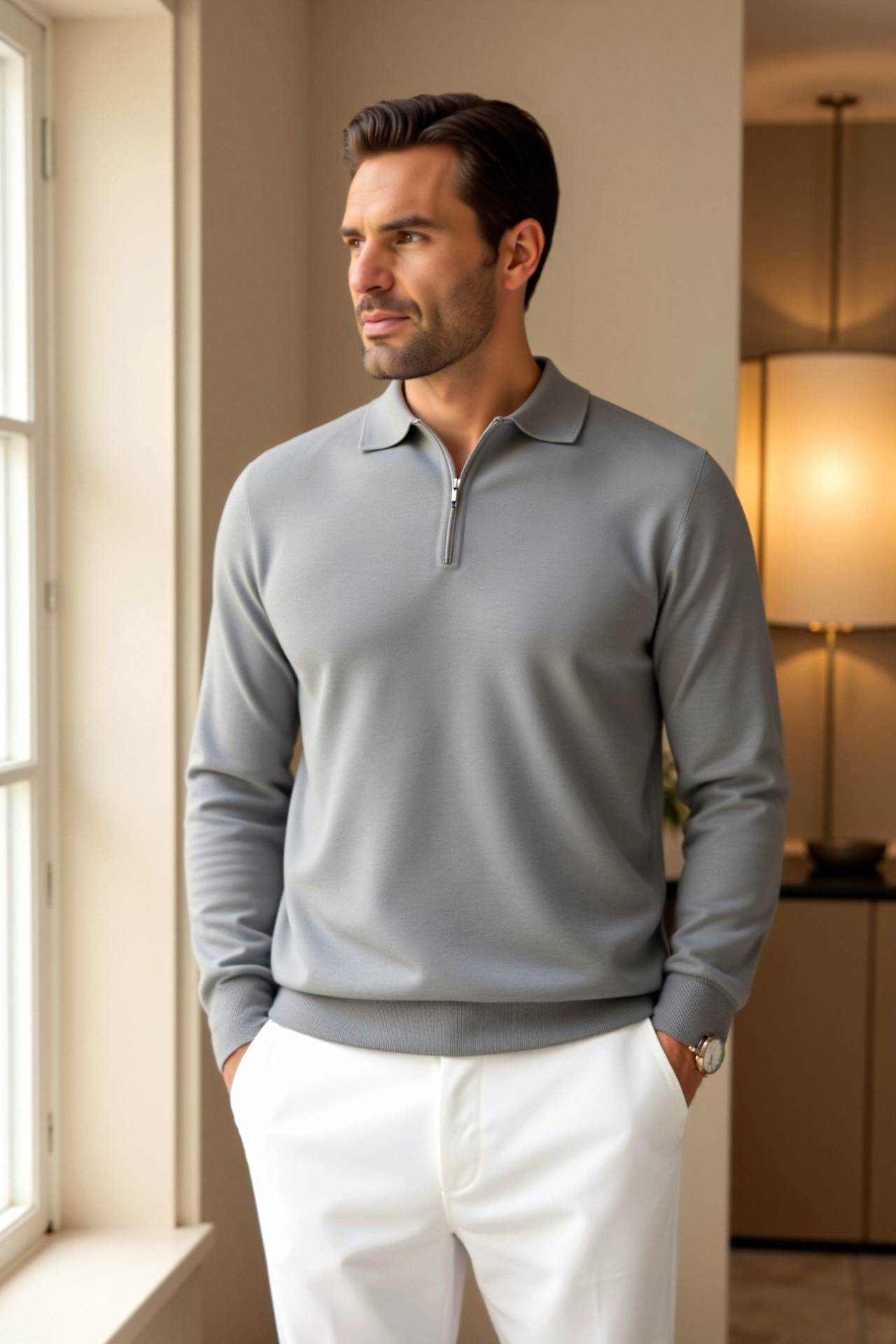 Smart Luxury Langærmet Zipper Polo T-shirt