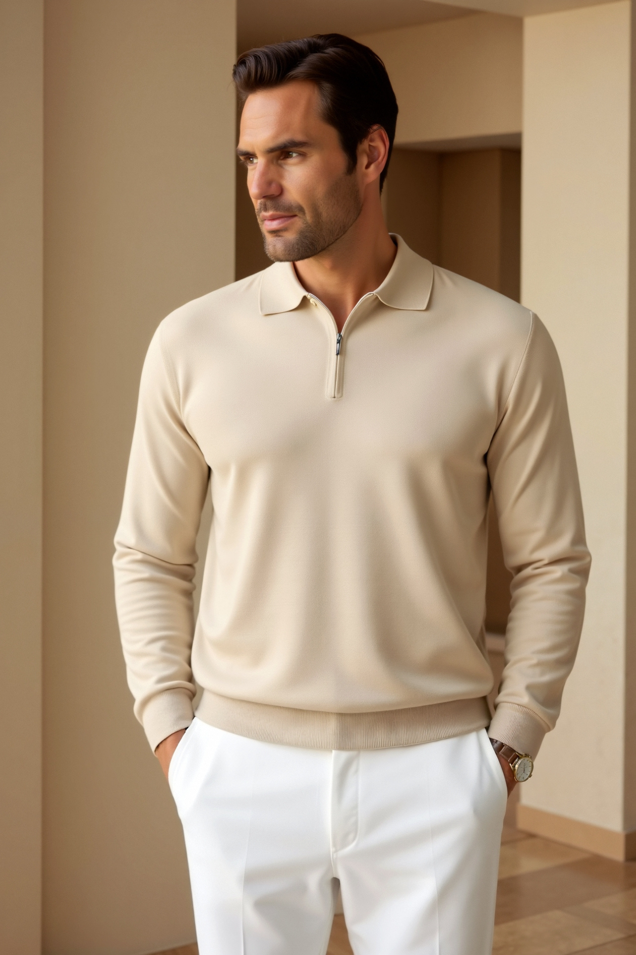 Smart Luxury Langærmet Zipper Polo T-shirt
