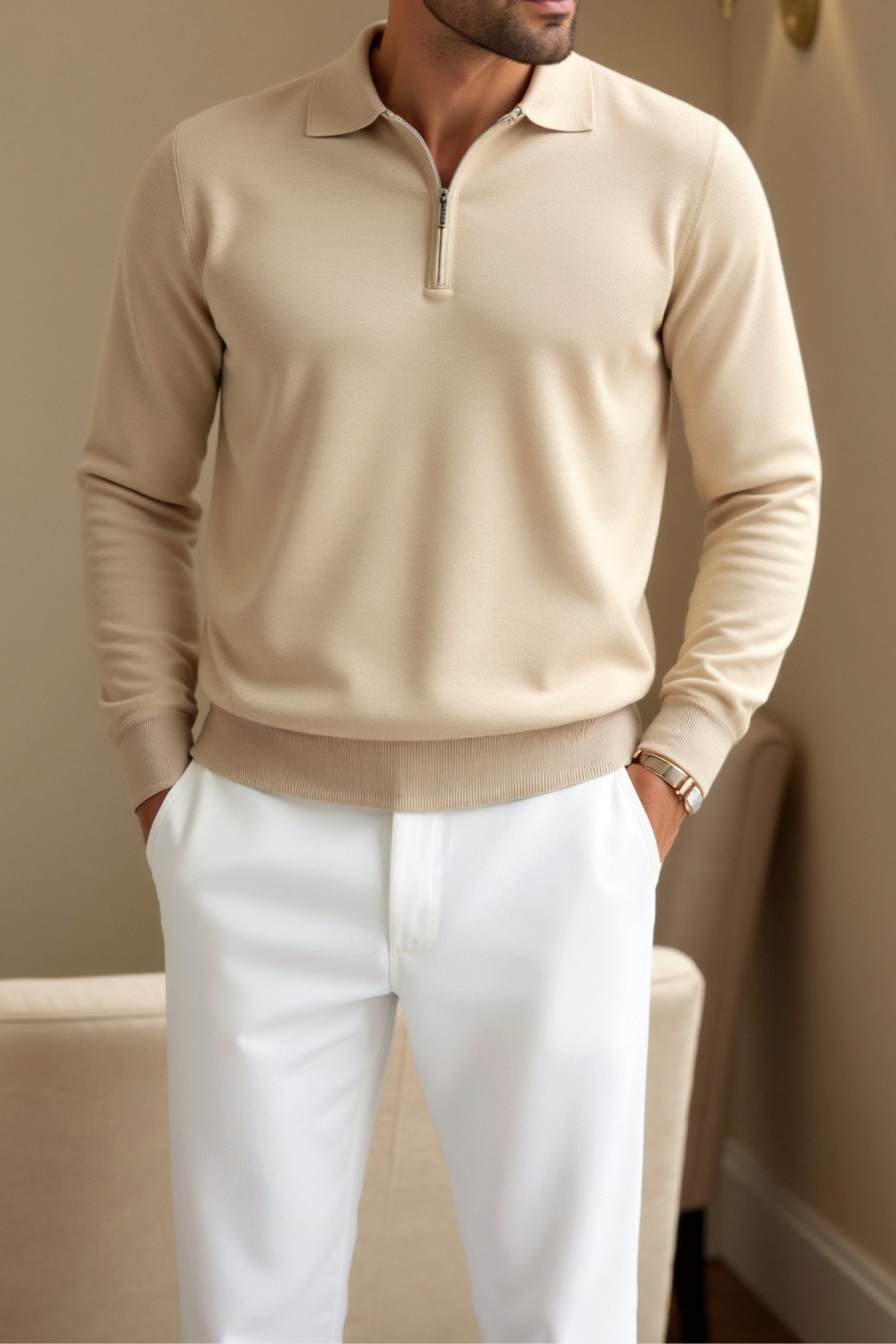 Smart Luxury Langærmet Zipper Polo T-shirt