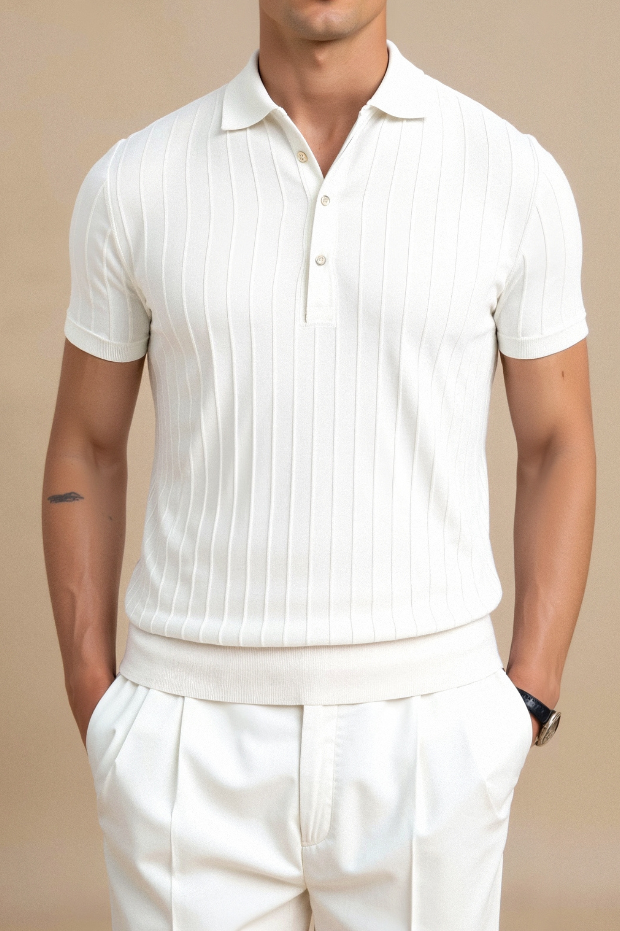 Old Money Vertikal Stribet Chic Button Up Polo T-Shirt