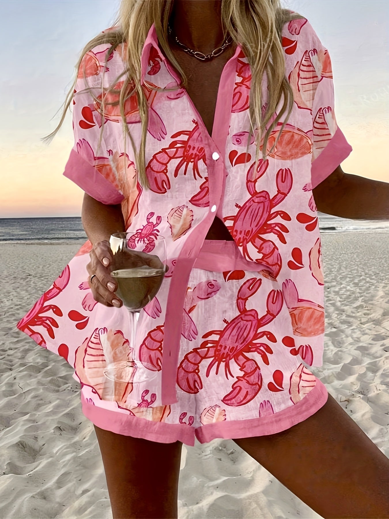 Lila | Chic Kortærmet Top & Shorts Sæt