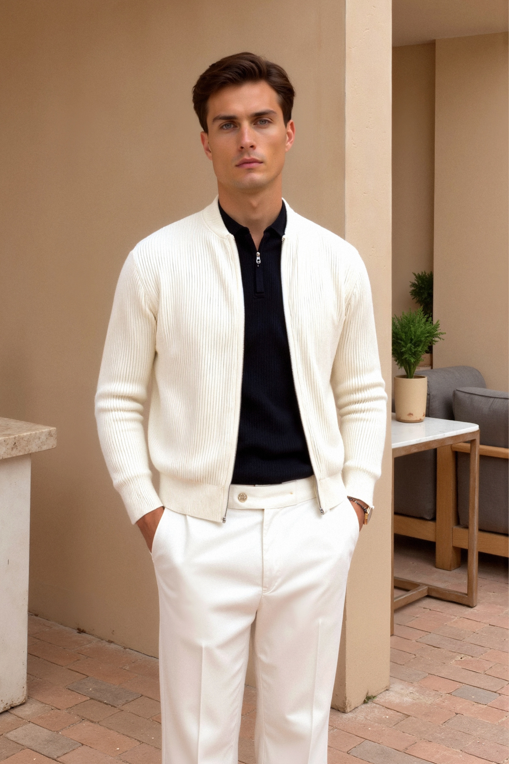 Luksuriøs Solid Strikket Crew Neck Cardigan