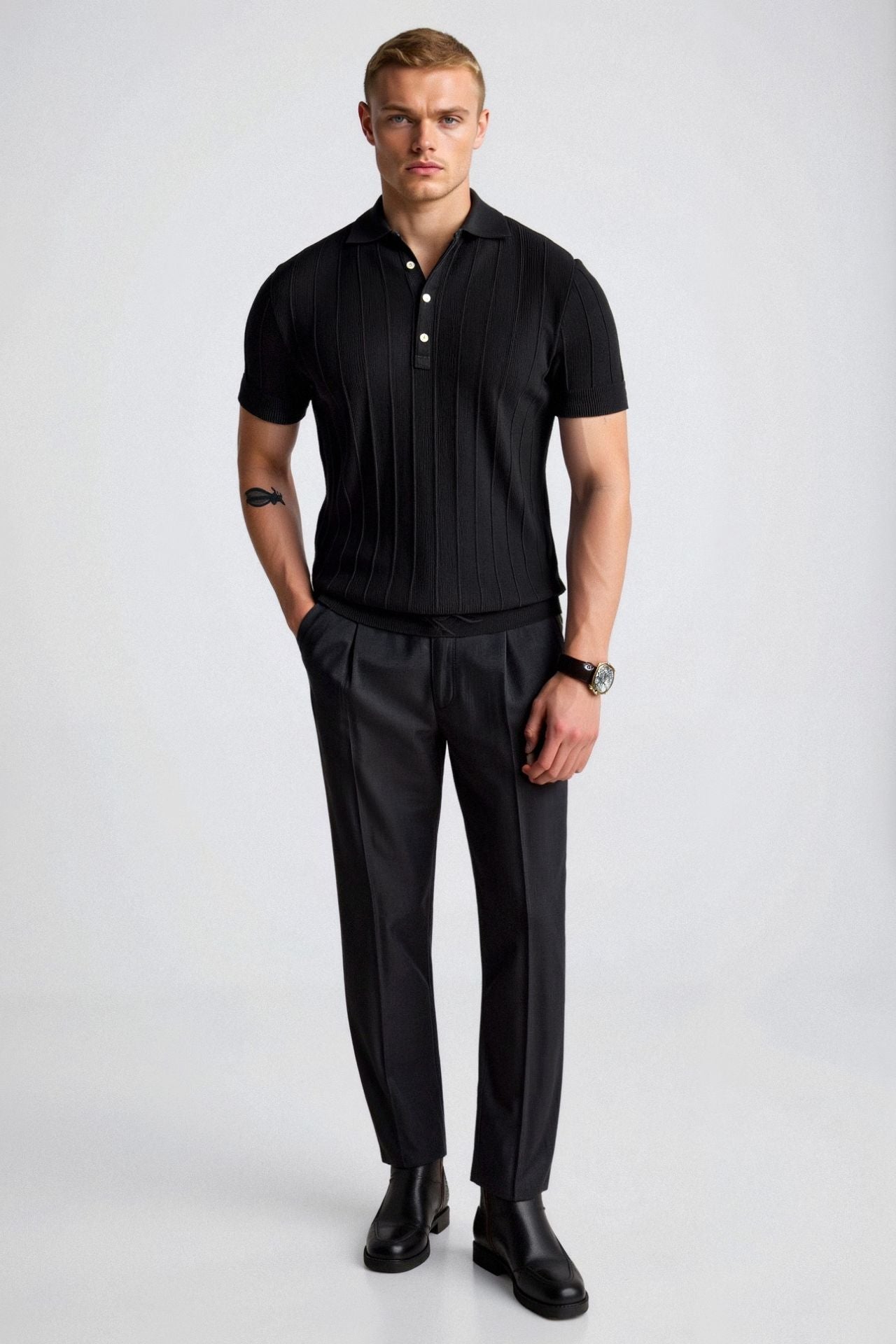 Old Money Vertikal Stribet Chic Button Up Polo T-Shirt