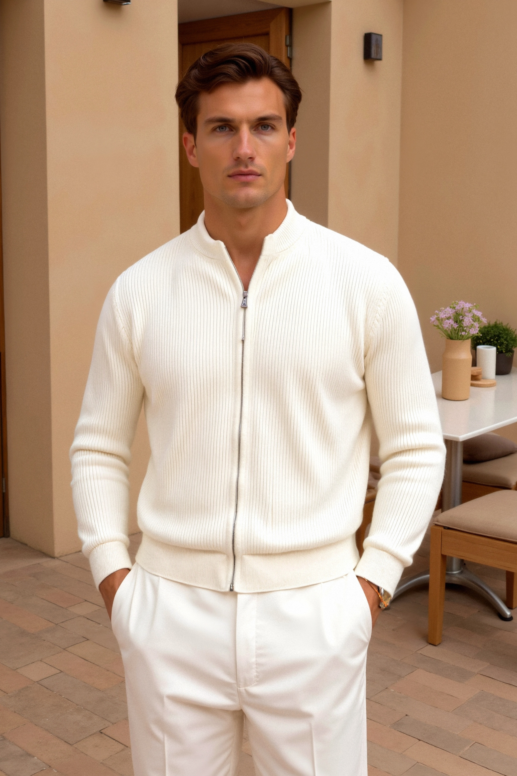 Luksuriøs Solid Strikket Crew Neck Cardigan