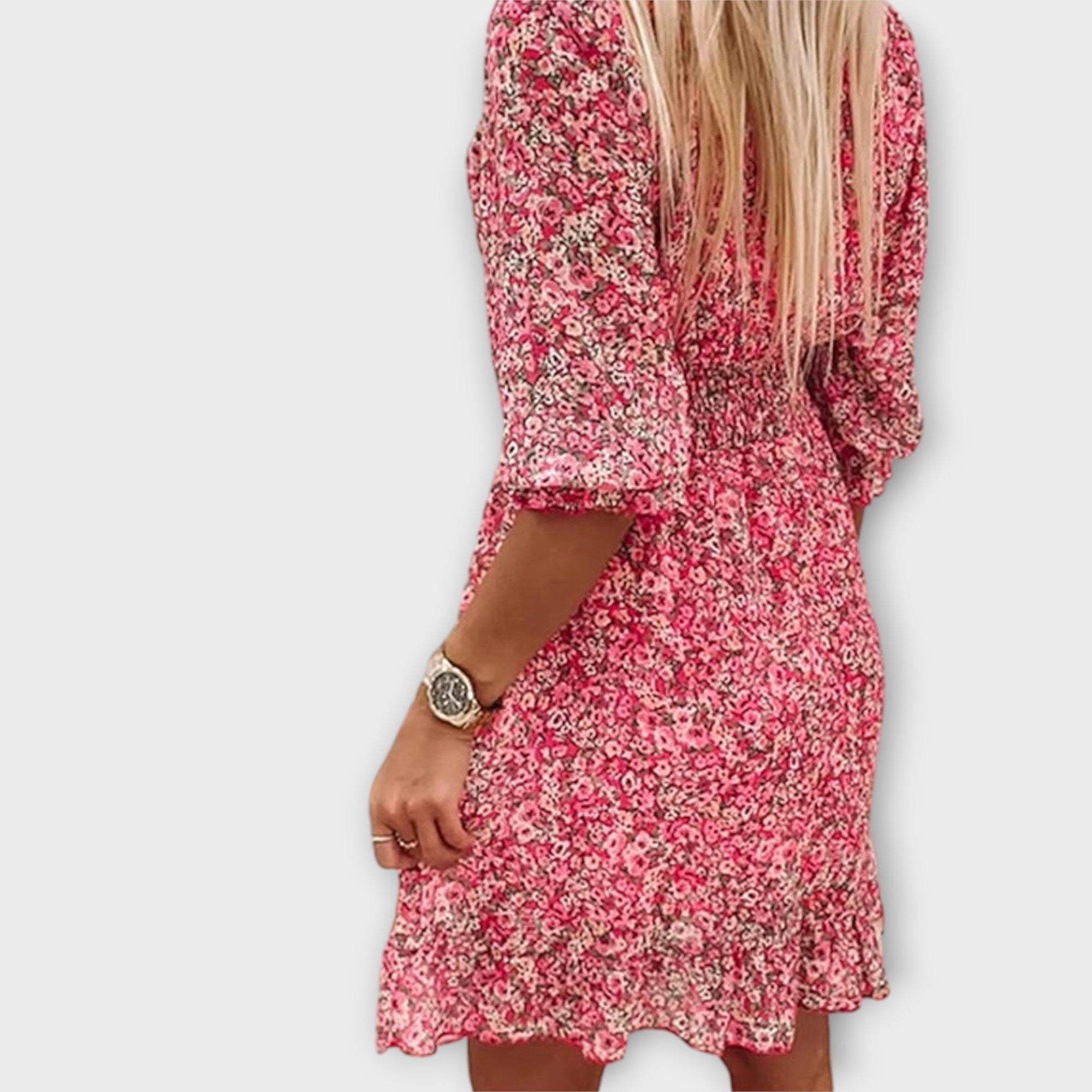 Isabelle | Blomster Midi Kjole med Elegant Flair