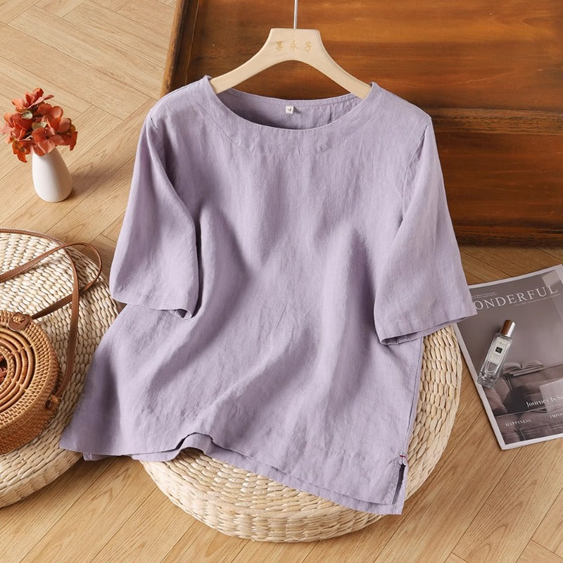 Dahlia | Korte Linned Sommerbluse