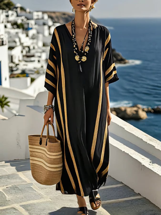 Noor | Stribet Midi Kjole