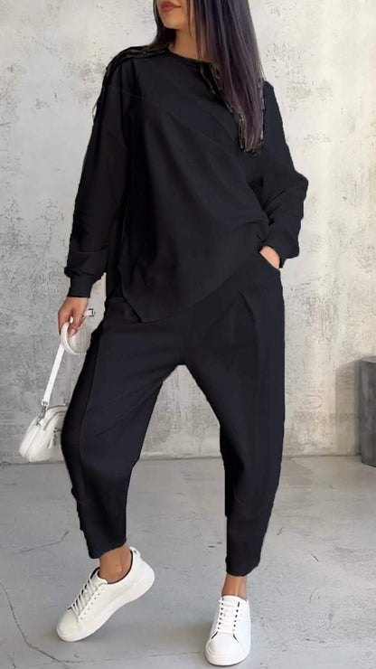 FLORIANA™ | ELEGANT TO-DELS SÆT MED RUND HALS OG LANGE ÆRMER