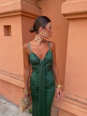 Penelope | Satin Kjole med Knapdetalje