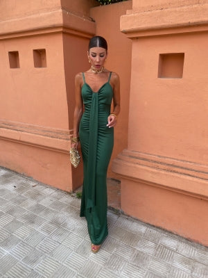 Penelope | Satin Kjole med Knapdetalje