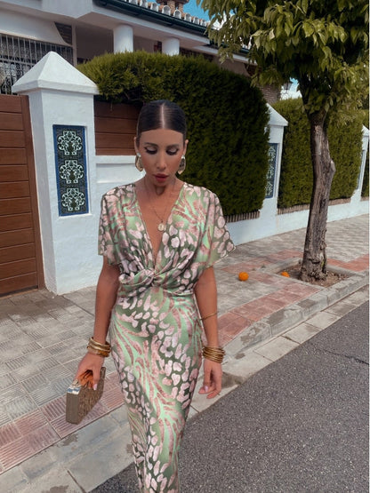 Liora | Satin Kjole med Leopardprint