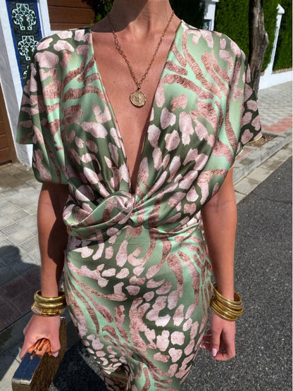 Liora | Satin Kjole med Leopardprint