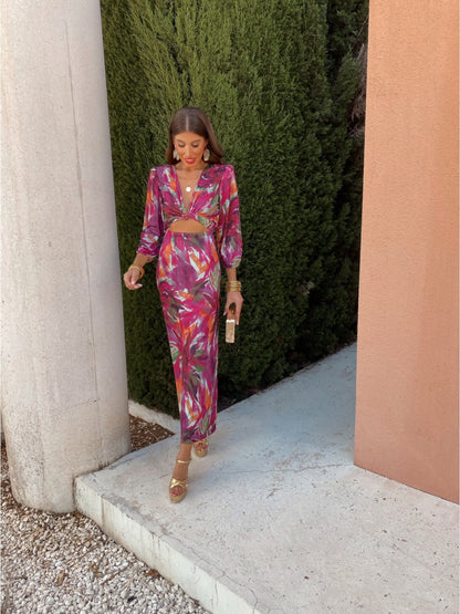 Carina | Midi kjole med Abstrakt Print