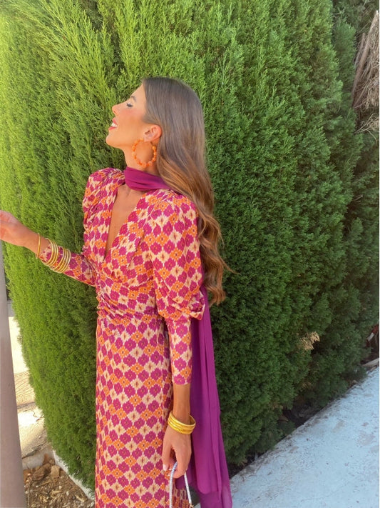 Elodia | Langærmet Kjole med Print