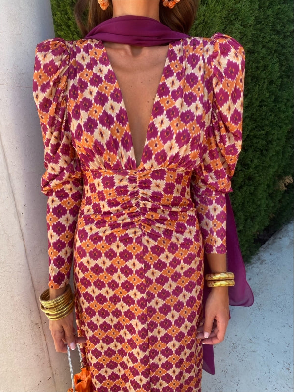 Elodia | Langærmet Kjole med Print